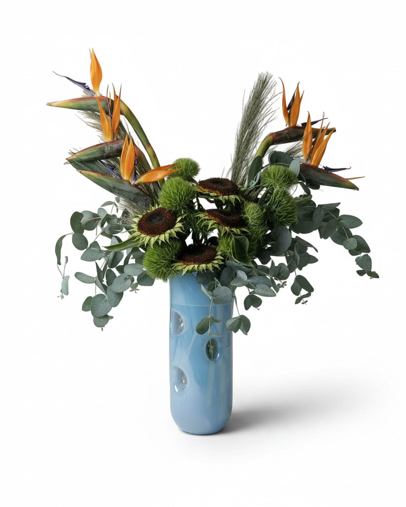 BLOWN GLASS FLOWER VASE BY DIEGO VIDES